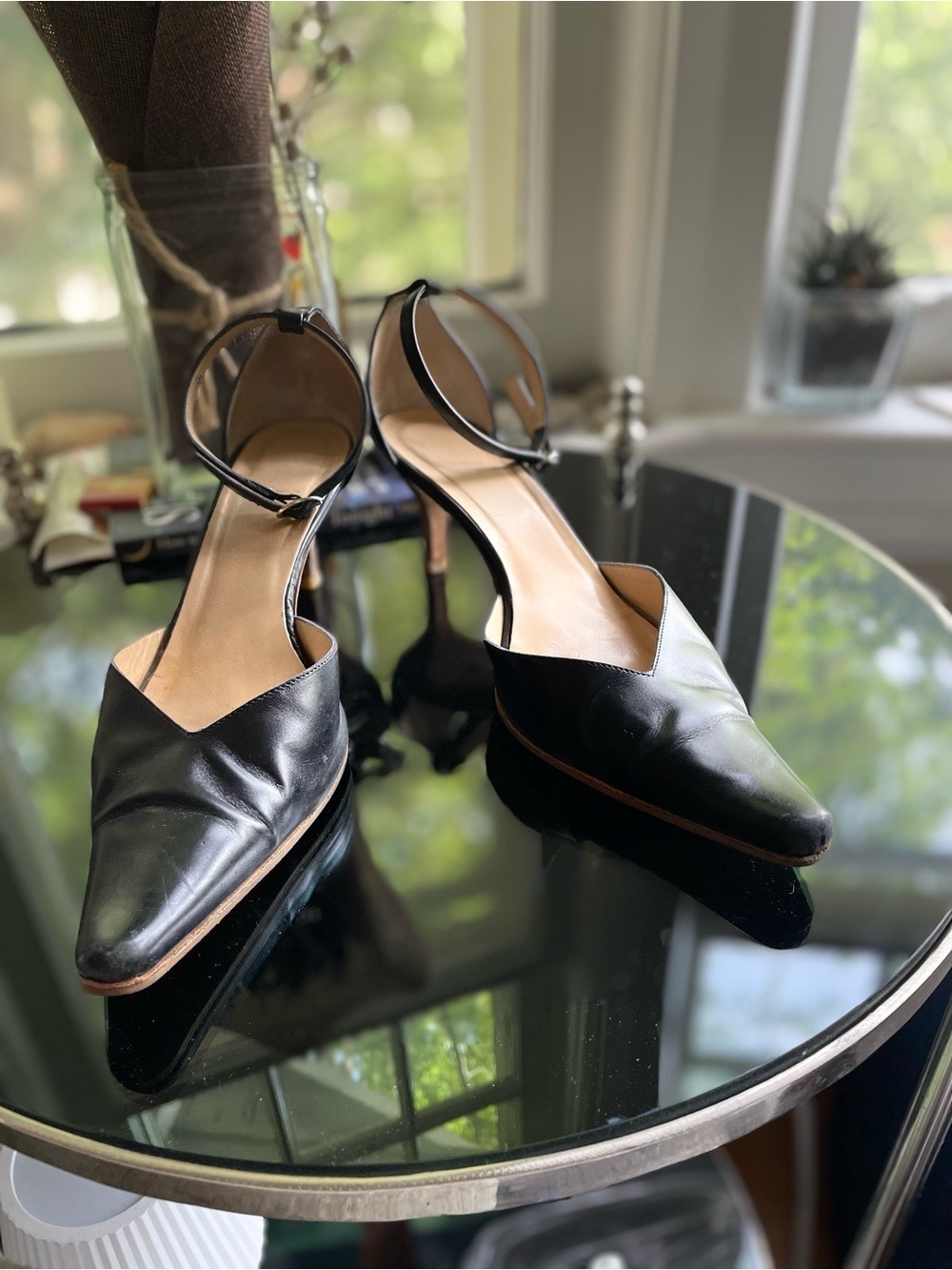 J. Crew Navy Blue Black Pointed D'Orsay Ankle Strap Pumps Size 7